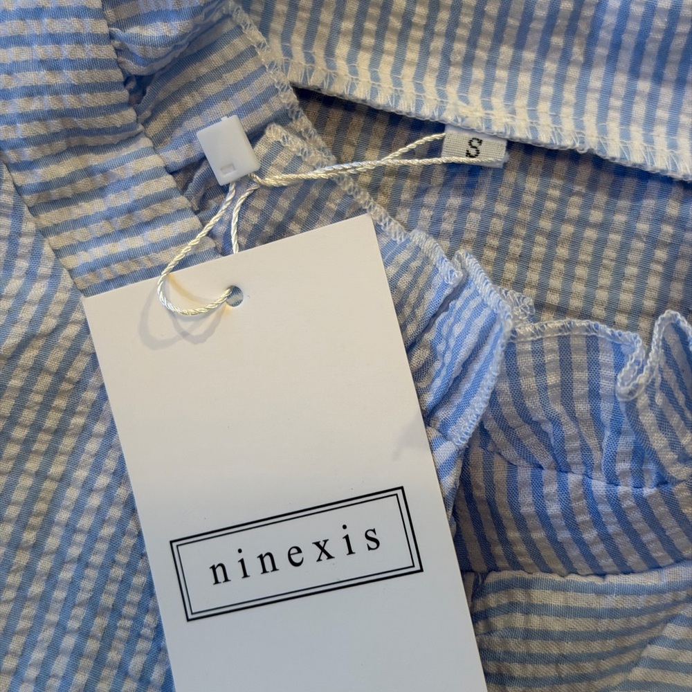 Light Blue Striped Ruffle Button-Down Blouse - Picture 6 of 6